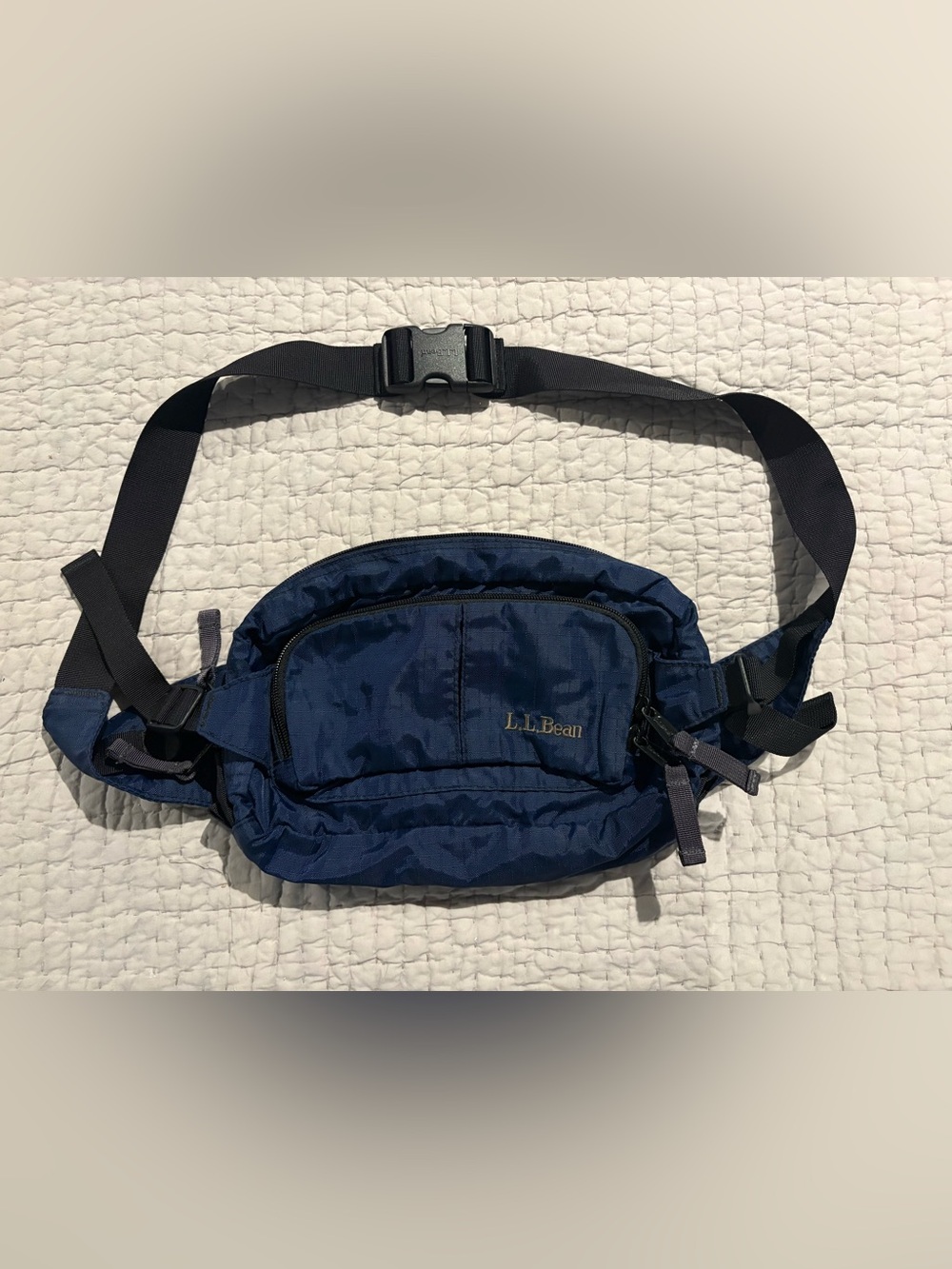 LL Bean Fanny Pack Large Blue Nylon Waist Bum Bag Multiple Pockets Adjustable